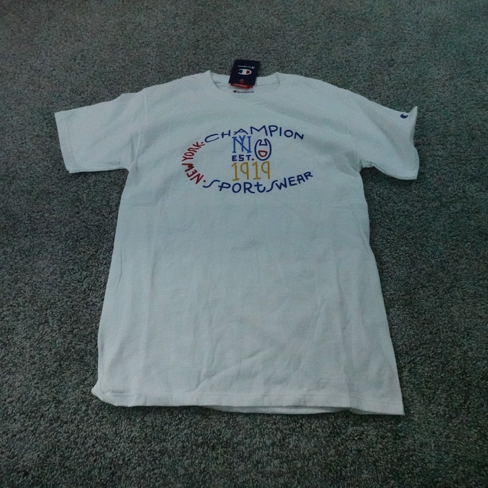 NEW Champion Shirt Mens S White Graphic Logo Short Sleeve T-shirt Tee Casual Top - Picture 2 of 10